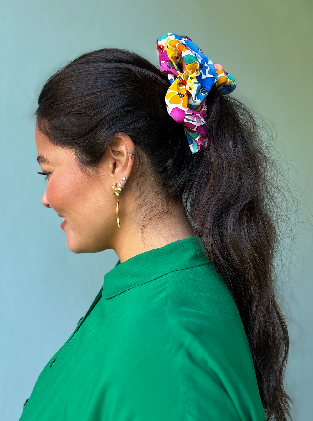 Dianas Vintage hårpynt Scrunchie av restestoff stor - summer garden