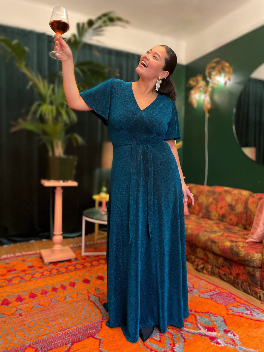 Diana Dress lurex - lang kjole - blå