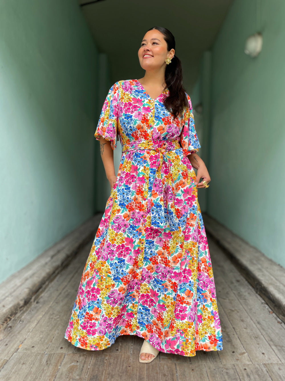 Dianas Vintage kjoler Monika dress lang - summer garden
