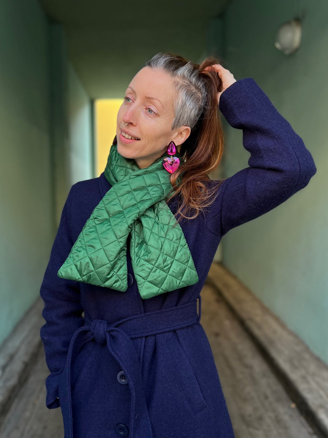 Dianas Vintage Skjerf Skjerf av vattert restestoff - grønn