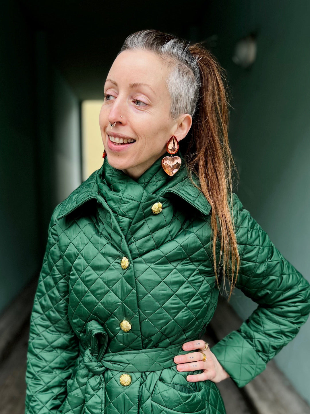 Dianas Vintage Skjerf Skjerf av vattert restestoff - quilt grønn