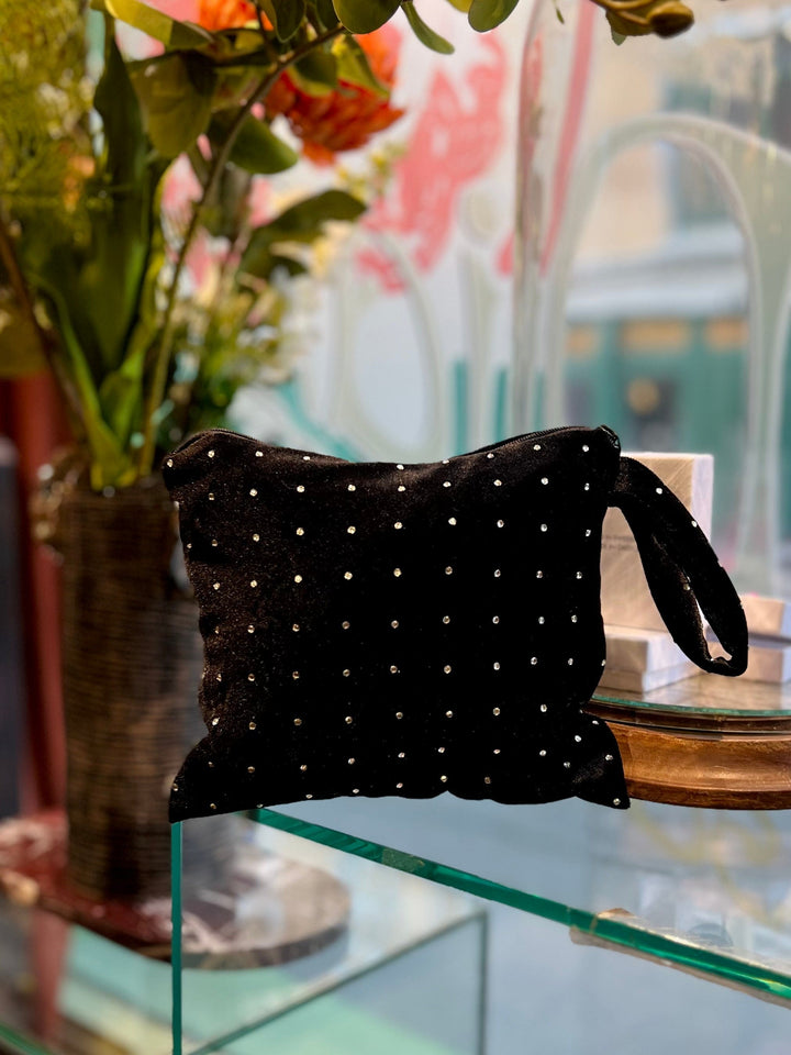 Dianas Vintage Sminkepung Sminkepung av restestoff -  svart velour med strass