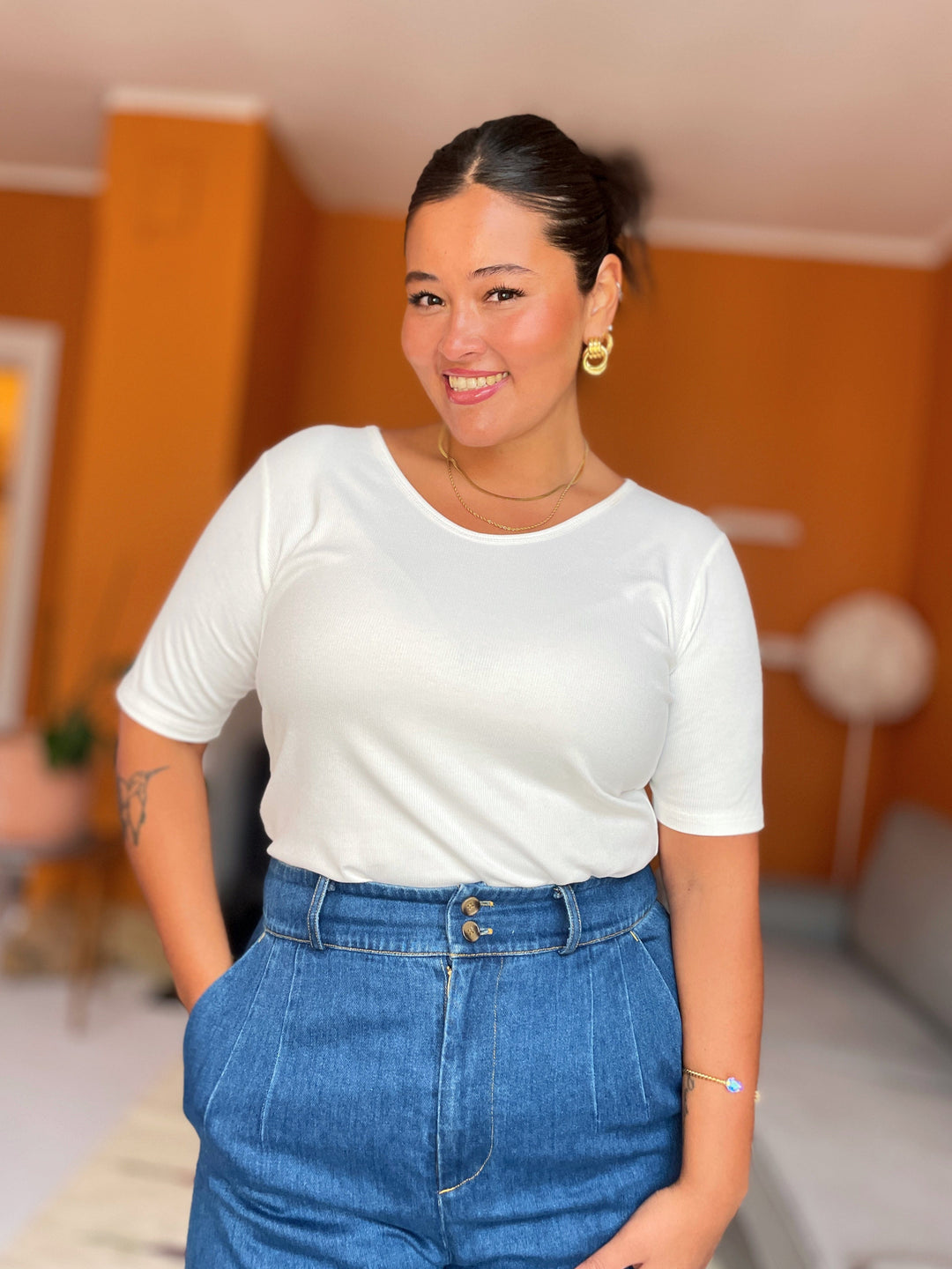 Dianas Vintage Topper Rib topp - hvit