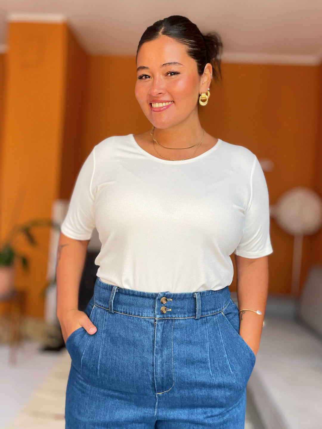 Dianas Vintage Topper Rib topp - hvit