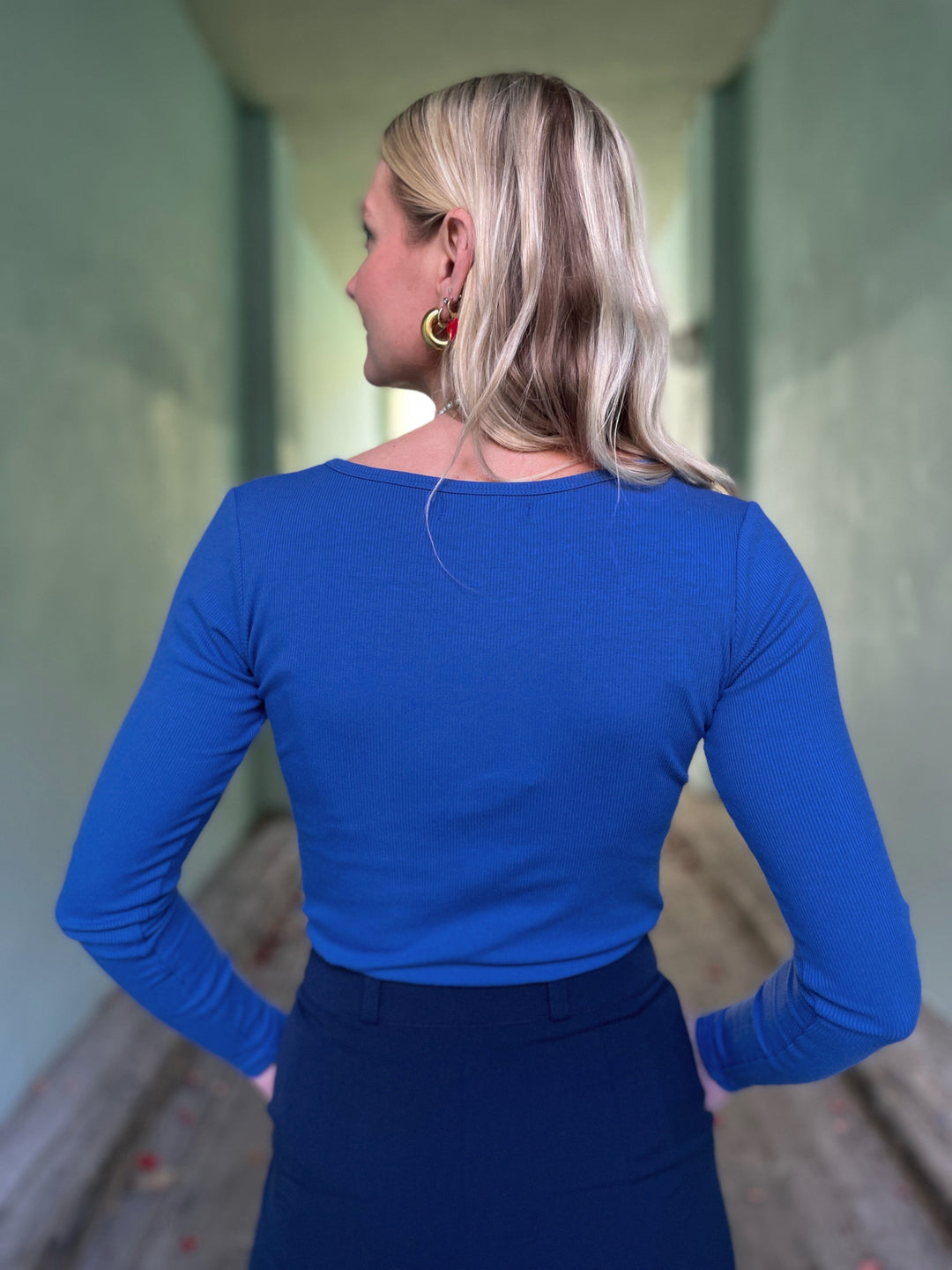 Dianas Vintage Topper Rib topp - langermet - blå