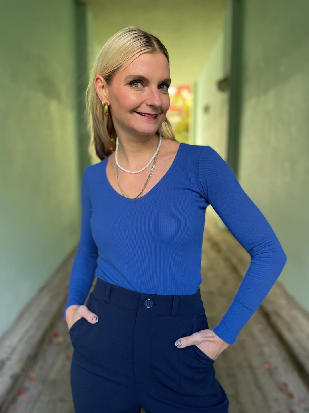 Dianas Vintage Topper Rib topp - langermet - blå