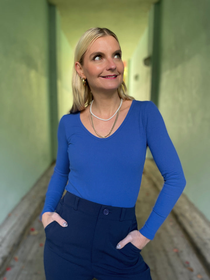 Dianas Vintage Topper Rib topp - langermet - blå