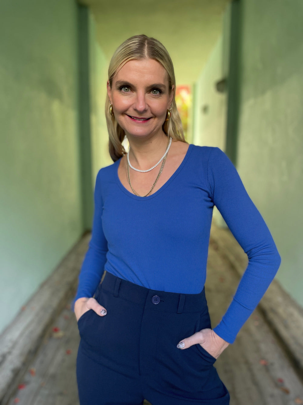 Dianas Vintage Topper Rib topp - langermet - blå