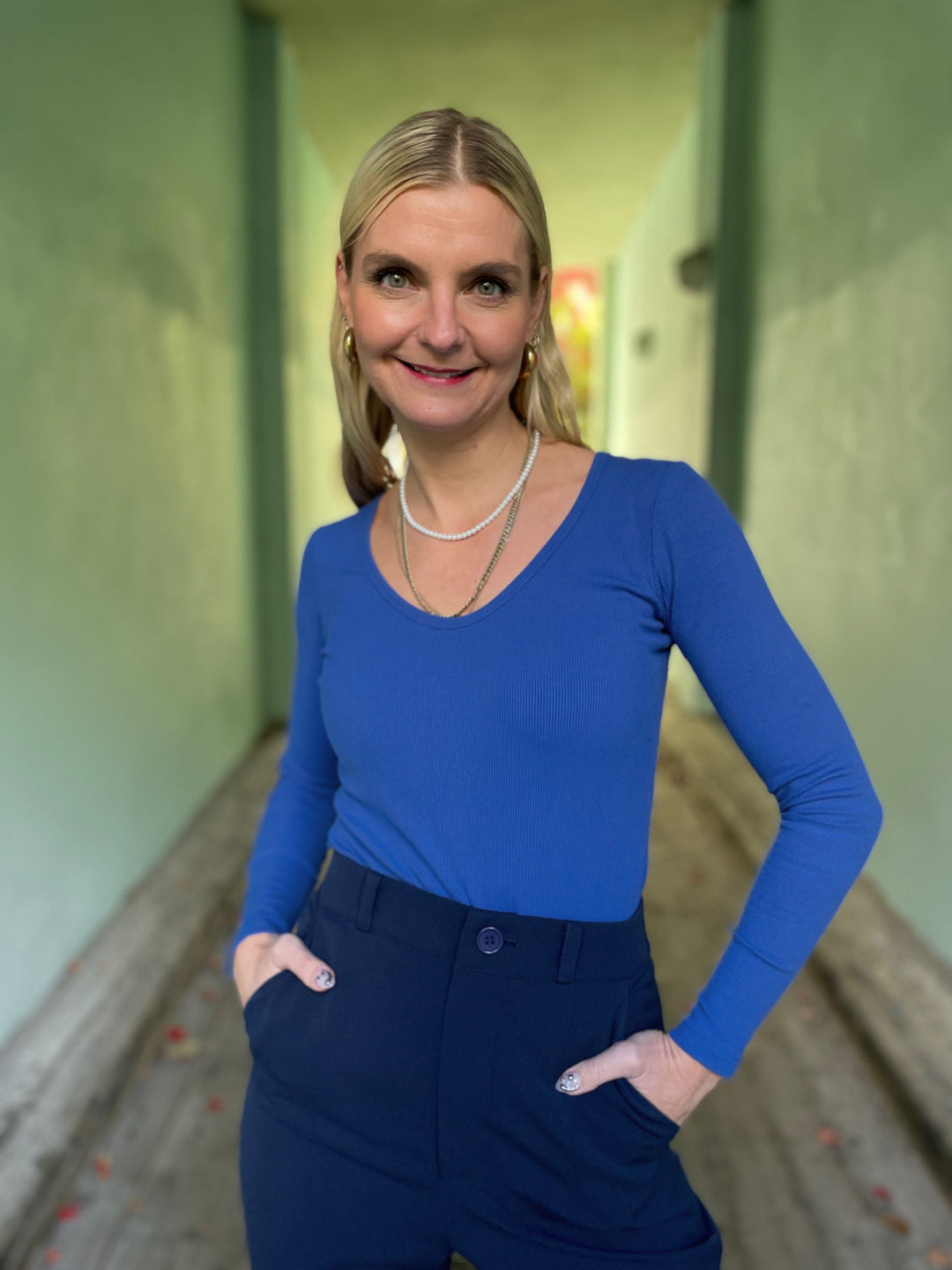 Dianas Vintage Topper Rib topp - langermet - blå