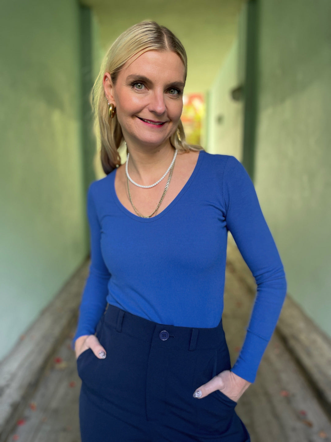 Dianas Vintage Topper Rib topp - langermet - blå