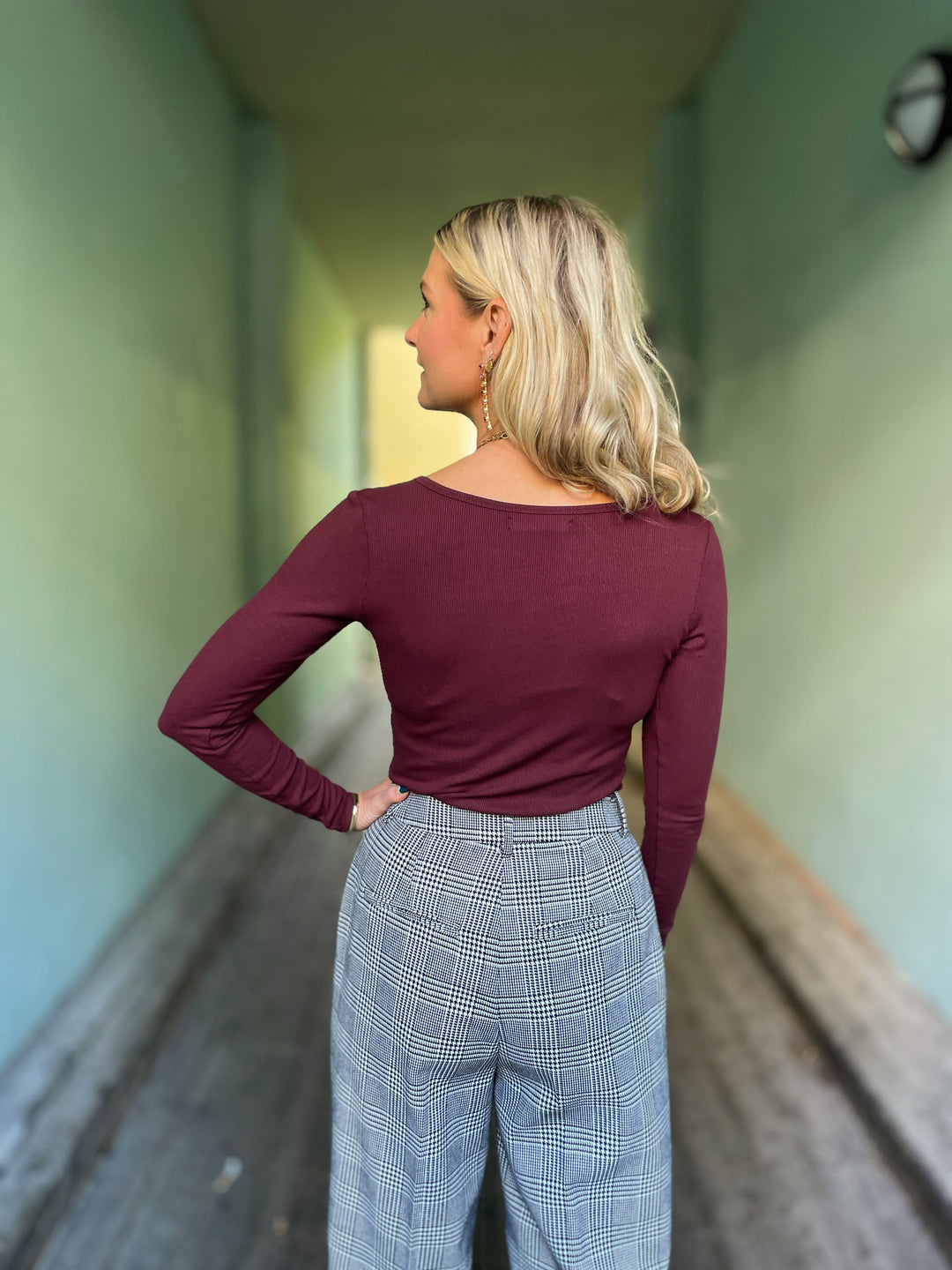 Dianas Vintage Topper Rib topp - langermet - burgunder