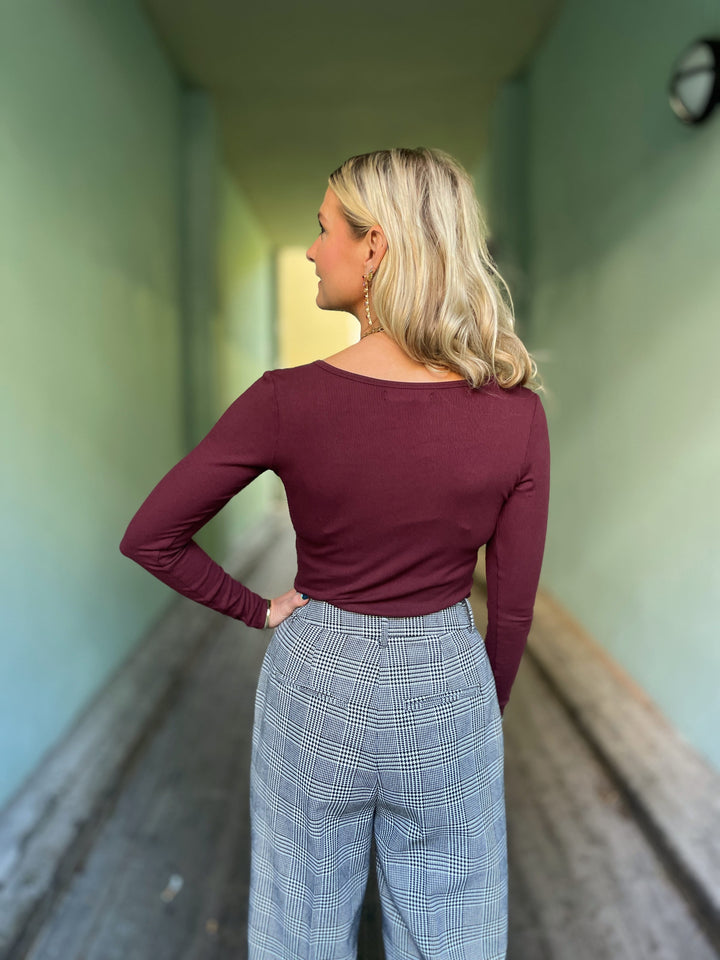 Dianas Vintage Topper Rib topp - langermet - burgunder