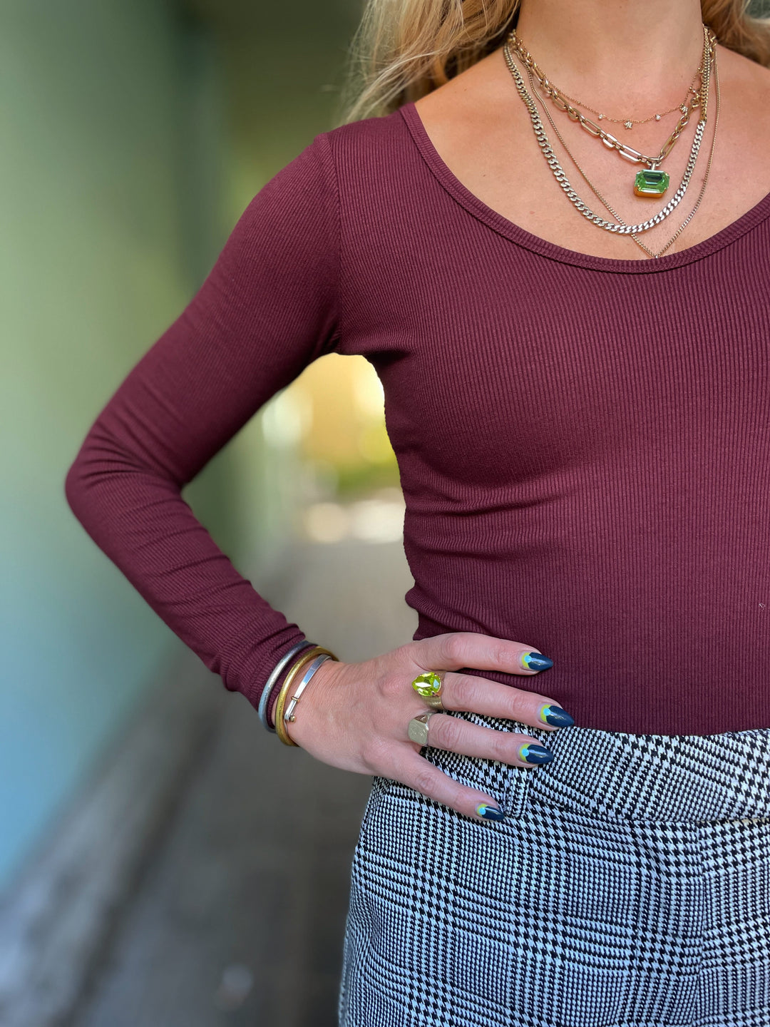 Dianas Vintage Topper Rib topp - langermet - burgunder