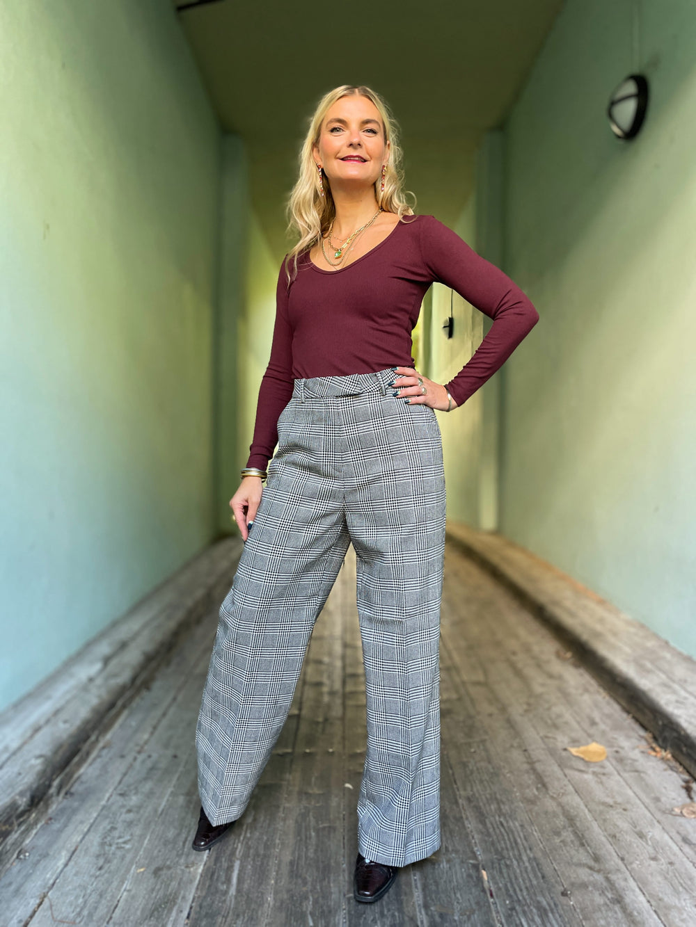 Dianas Vintage Topper Rib topp - langermet - burgunder