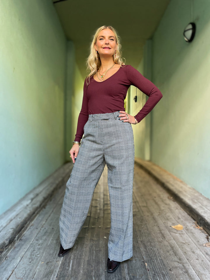 Dianas Vintage Topper Rib topp - langermet - burgunder