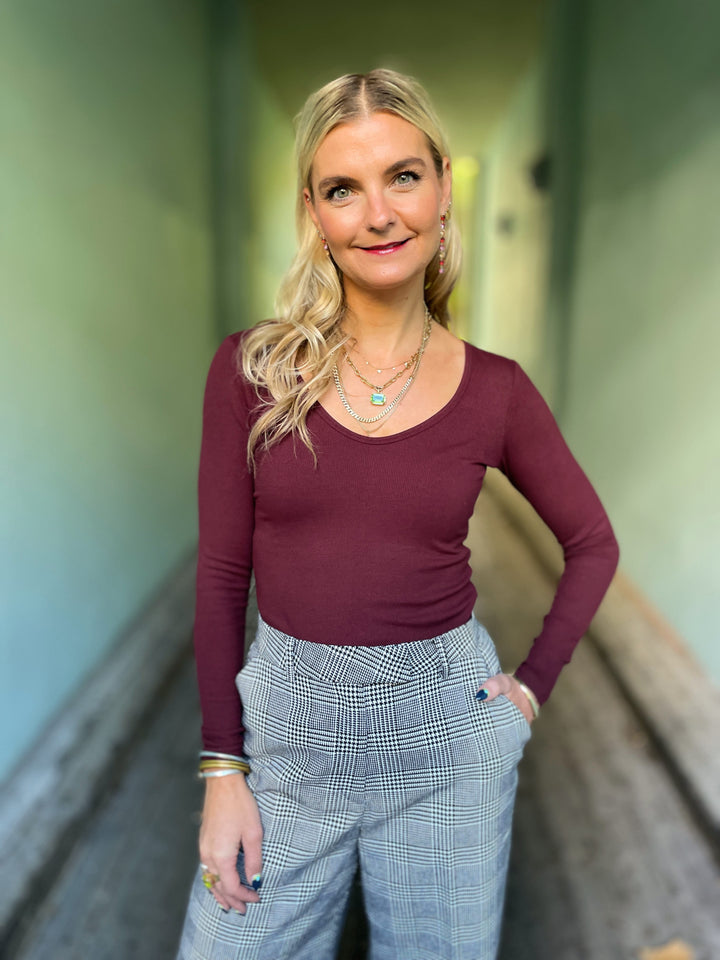 Dianas Vintage Topper Rib topp - langermet - burgunder
