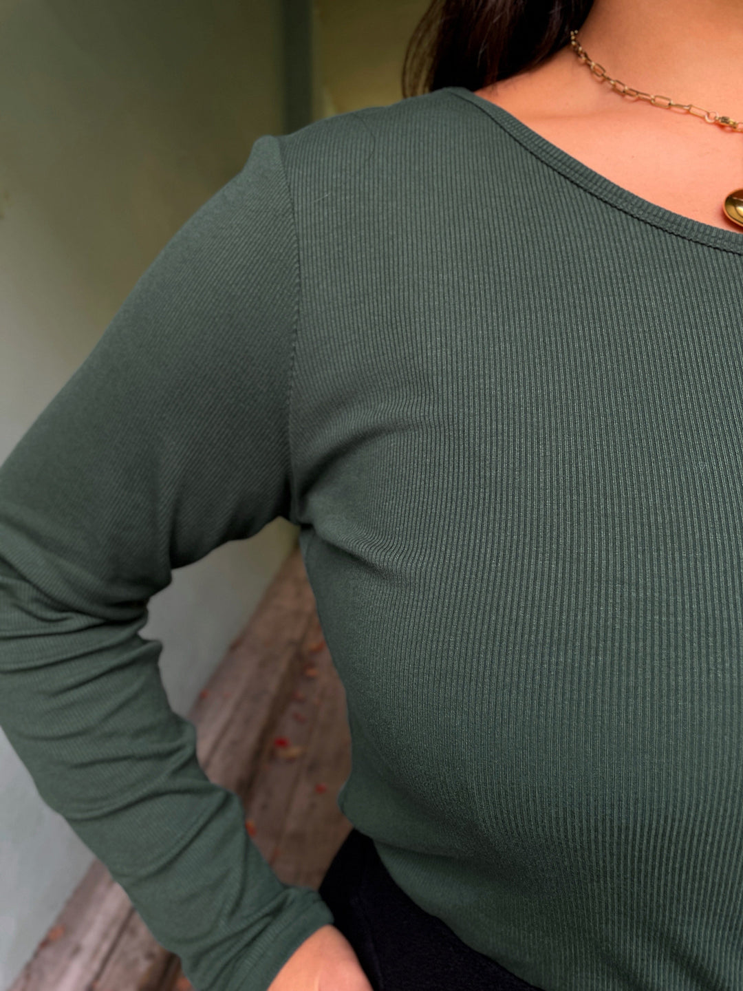 Dianas Vintage Topper Rib topp - langermet - dyp grønn