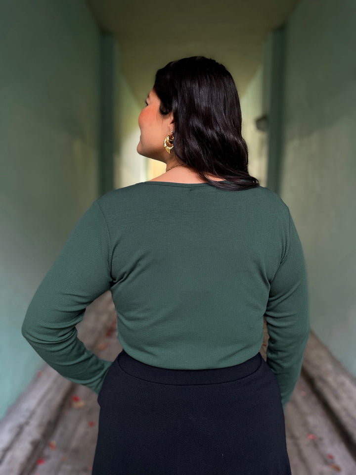 Dianas Vintage Topper Rib topp - langermet - dyp grønn