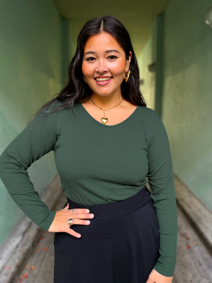 Dianas Vintage Topper Rib topp - langermet - dyp grønn