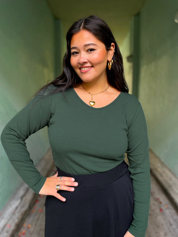 Dianas Vintage Topper Rib topp - langermet - dyp grønn