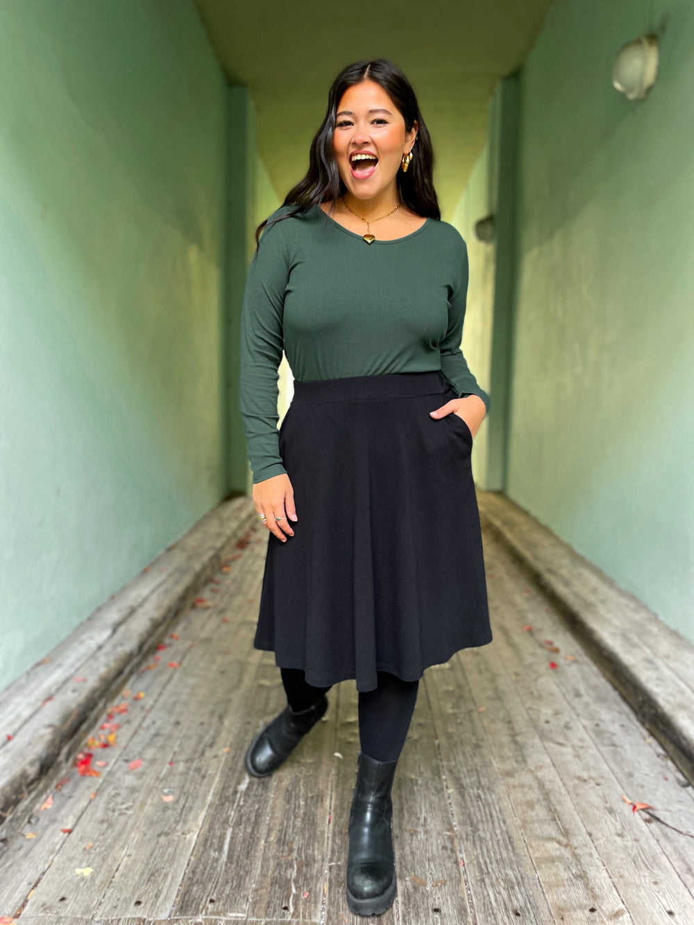 Dianas Vintage Topper Rib topp - langermet - dyp grønn