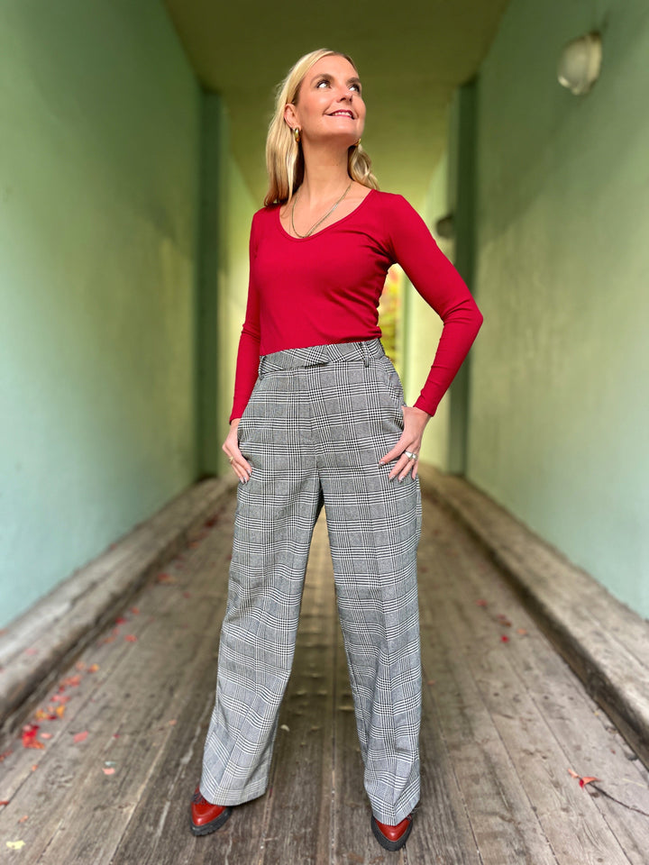 Dianas Vintage Topper Rib topp - langermet - dyp rød