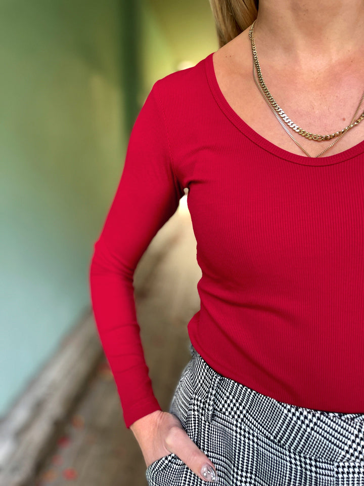 Dianas Vintage Topper Rib topp - langermet - dyp rød