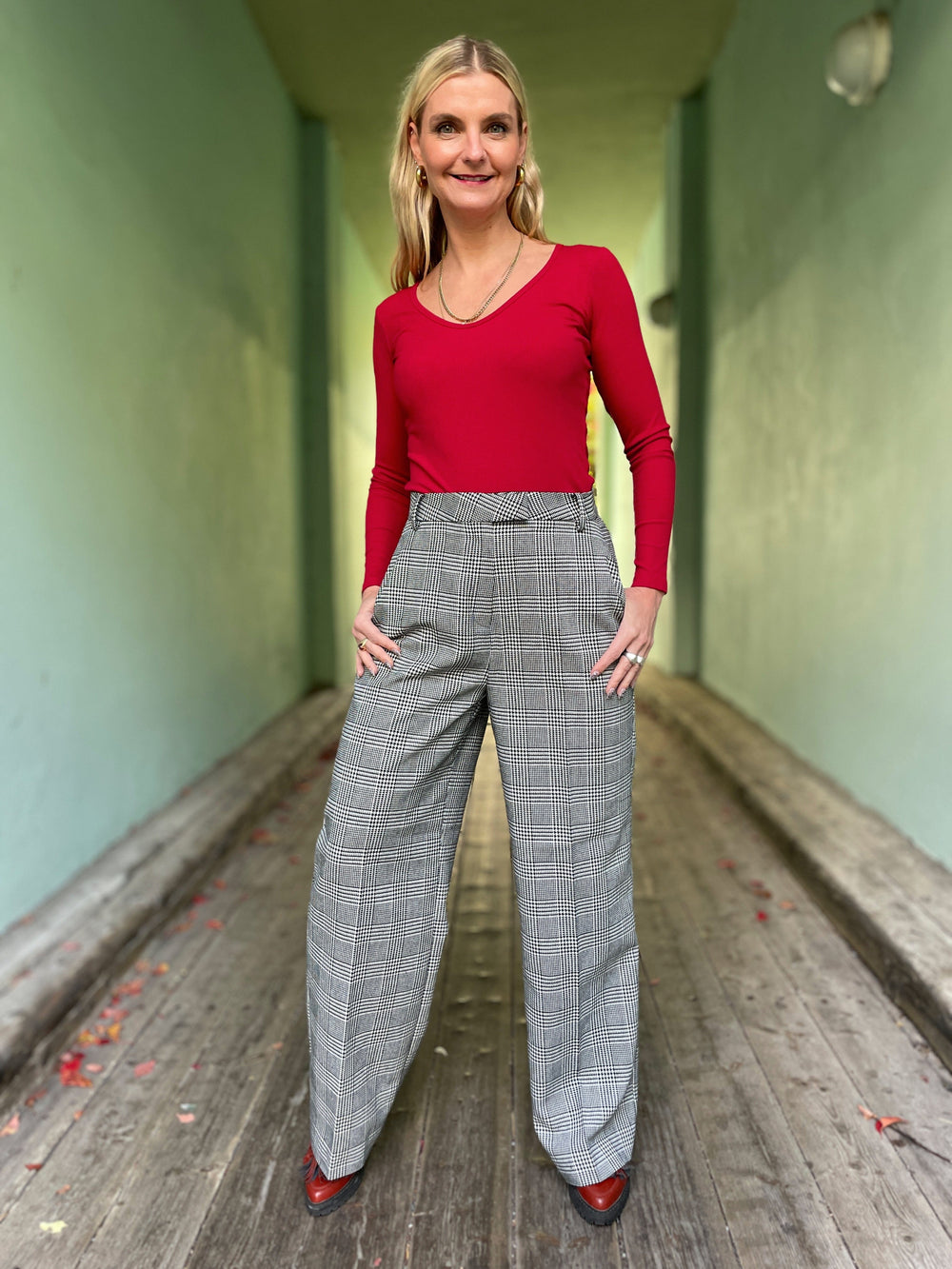 Dianas Vintage Topper Rib topp - langermet - dyp rød