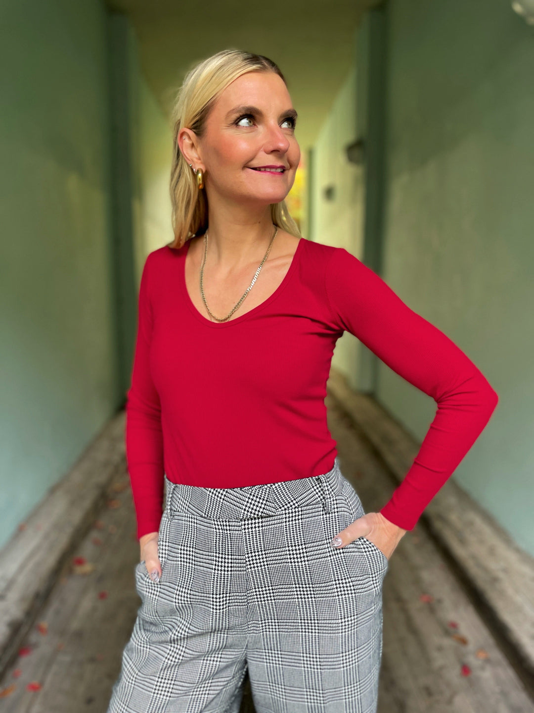 Dianas Vintage Topper Rib topp - langermet - dyp rød