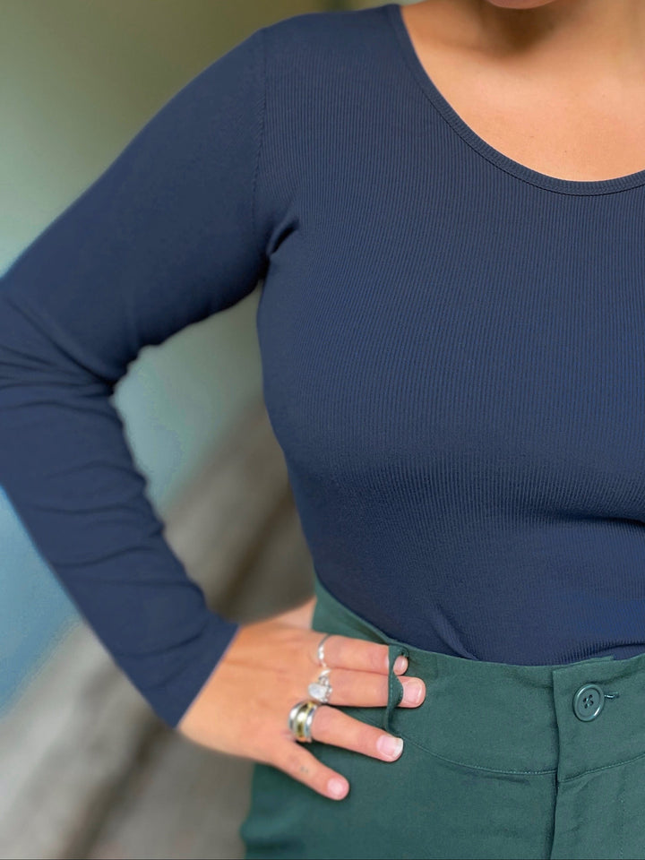 Dianas Vintage Topper Rib topp - langermet - mørk blå