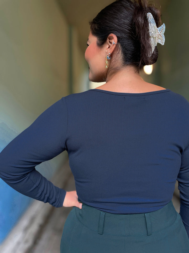 Dianas Vintage Topper Rib topp - langermet - mørk blå
