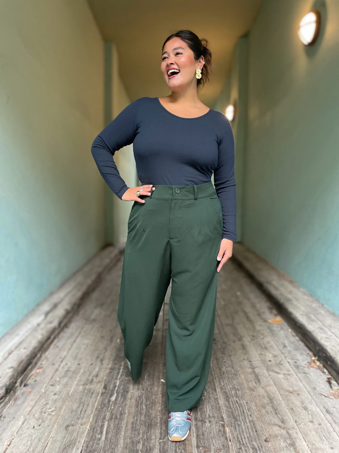 Dianas Vintage Topper Rib topp - langermet - mørk blå