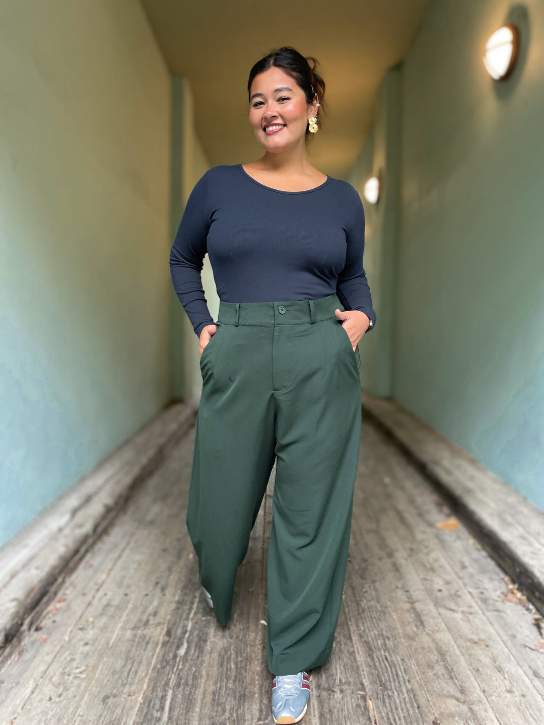 Dianas Vintage Topper Rib topp - langermet - mørk blå