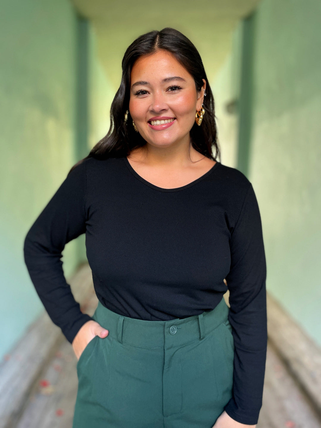 Dianas Vintage Topper Rib topp - langermet - svart