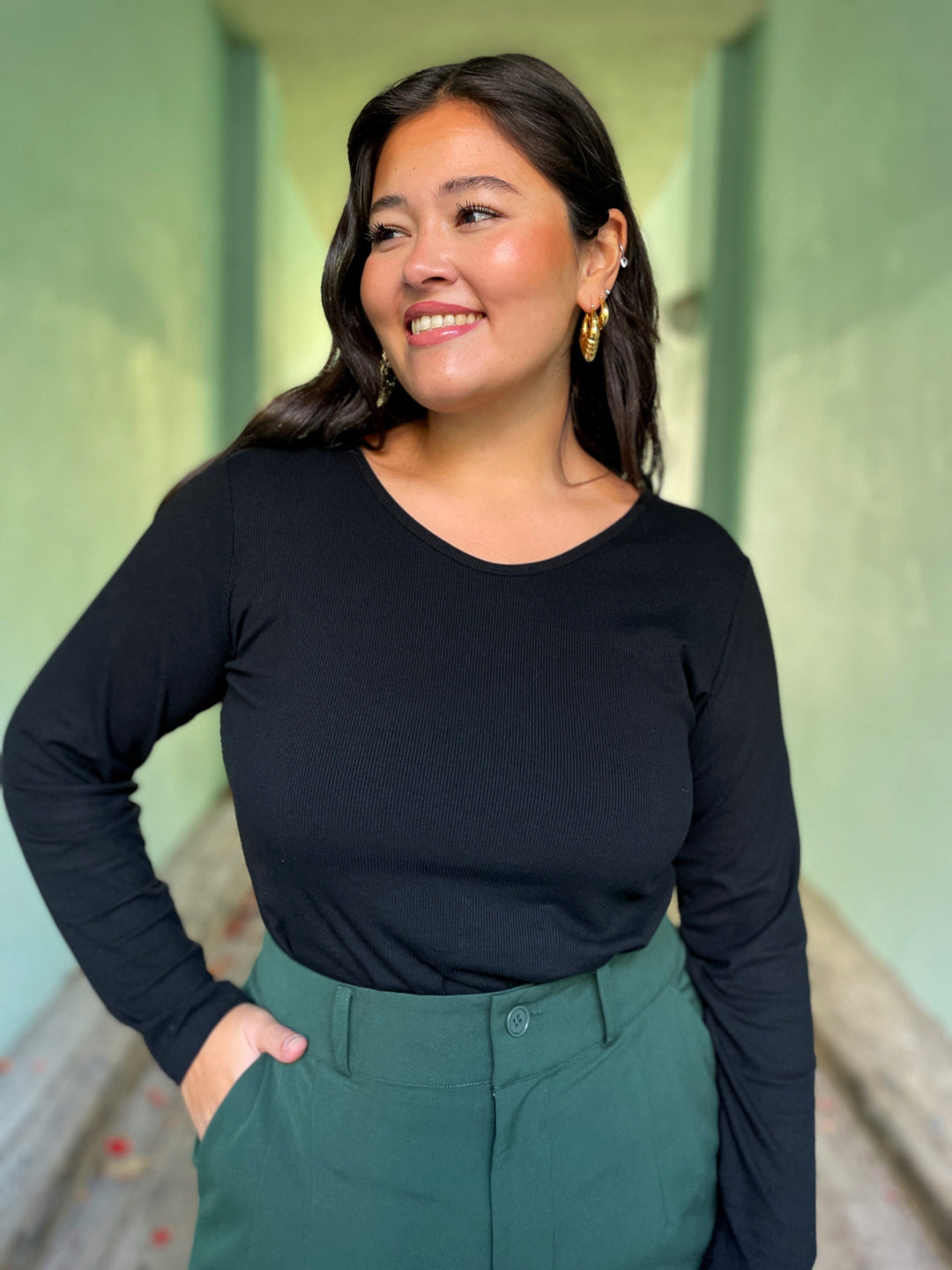 Dianas Vintage Topper Rib topp - langermet - svart