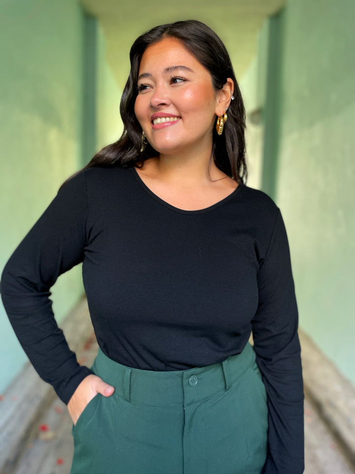 Dianas Vintage Topper Rib topp - langermet - svart