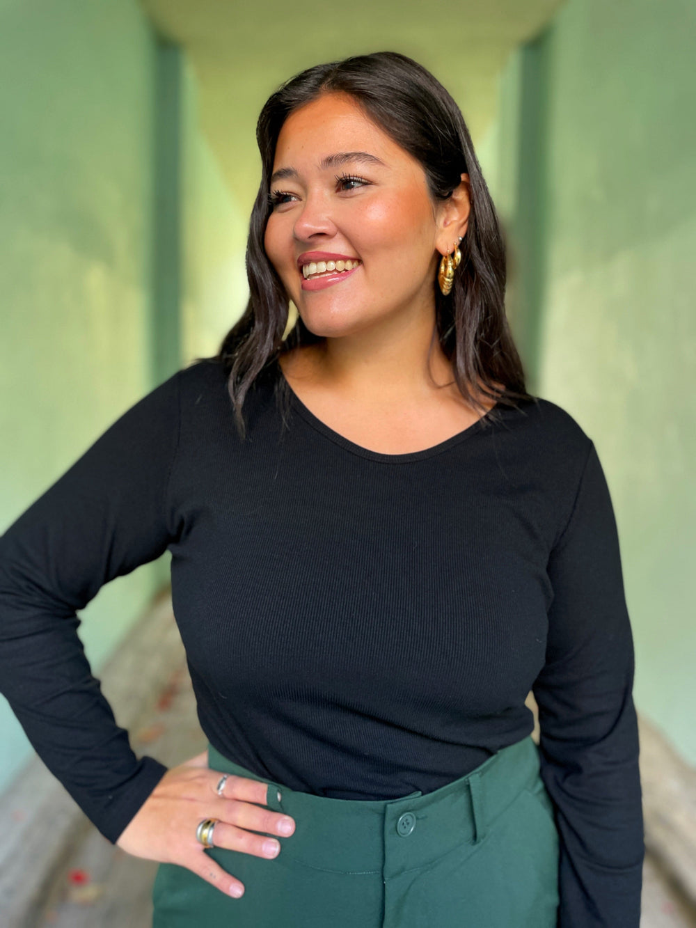 Dianas Vintage Topper Rib topp - langermet - svart