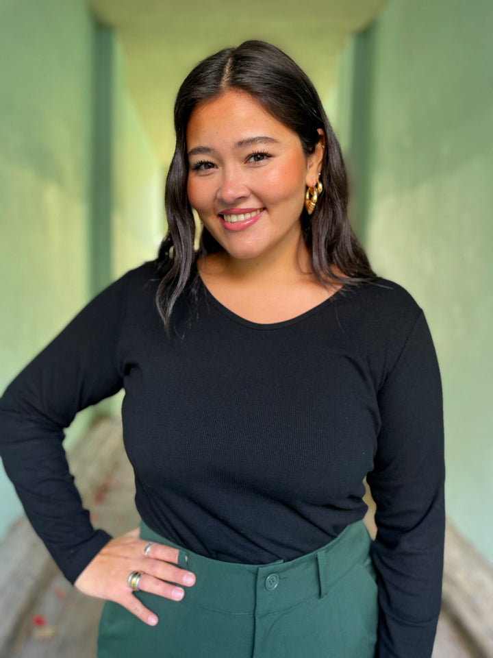 Dianas Vintage Topper Rib topp - langermet - svart