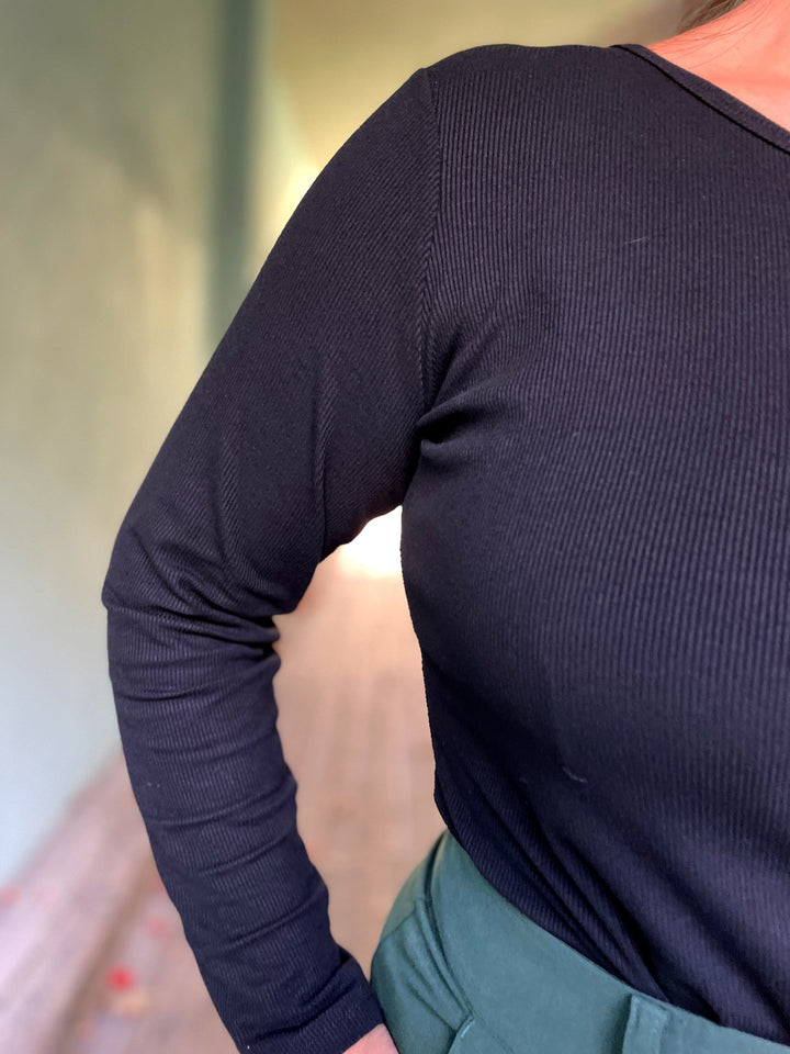 Dianas Vintage Topper Rib topp - langermet - svart