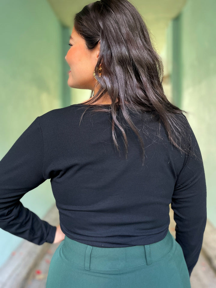 Dianas Vintage Topper Rib topp - langermet - svart