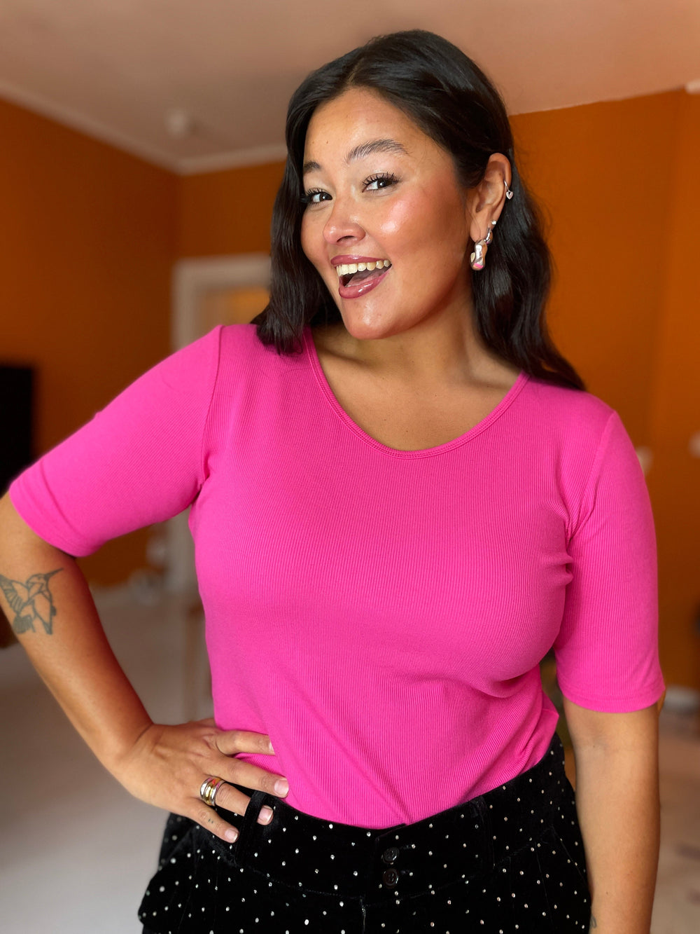 Dianas Vintage Topper Rib topp - rosa