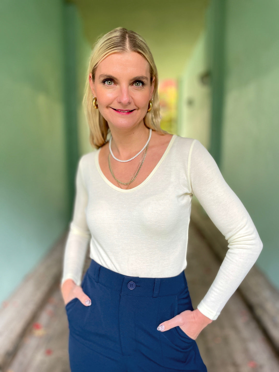 Dianas Vintage Topper Stay Warm top - hvit ny AW25