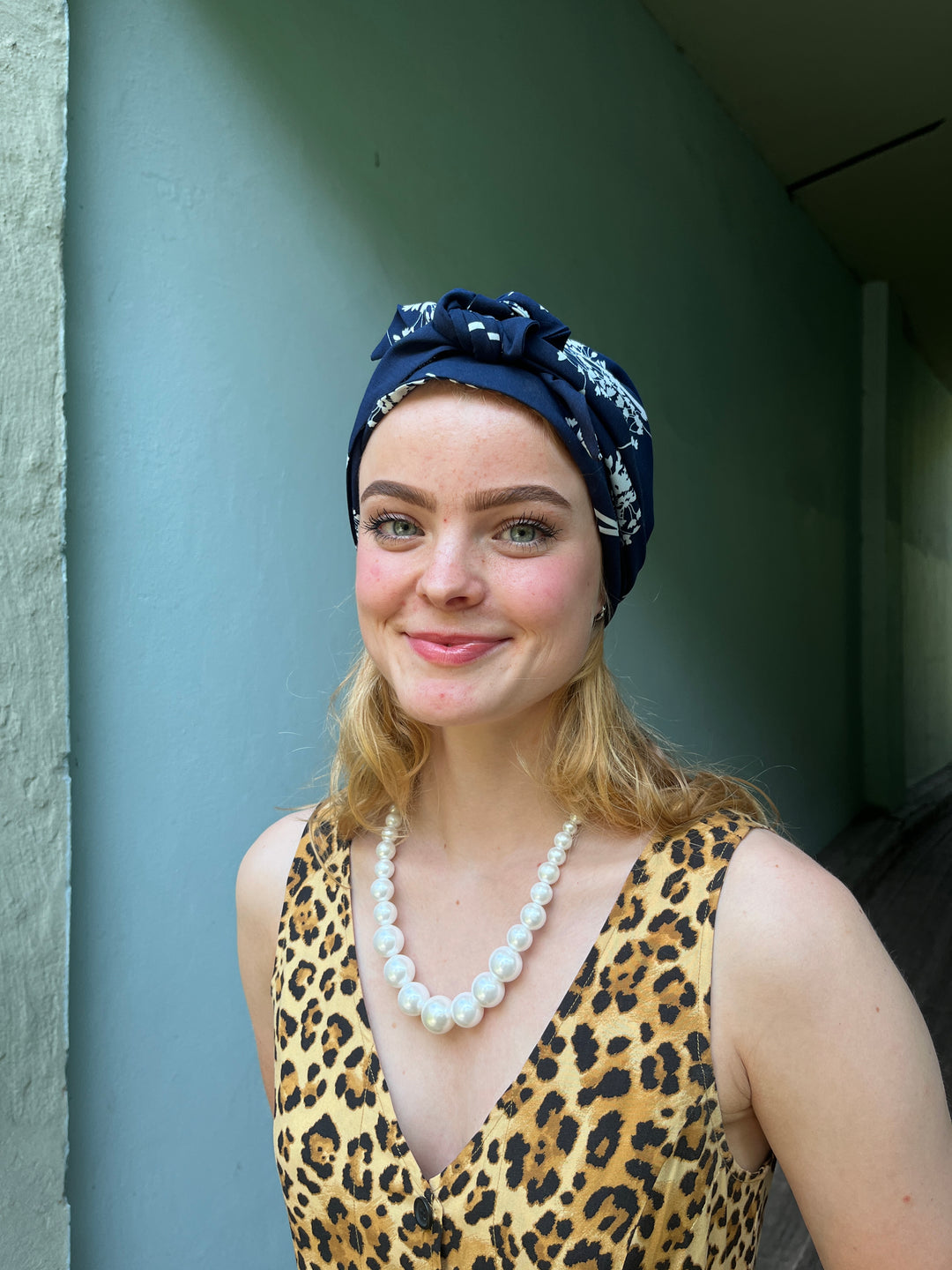 Dianas Vintage turban Turban av restestoff - blue dream