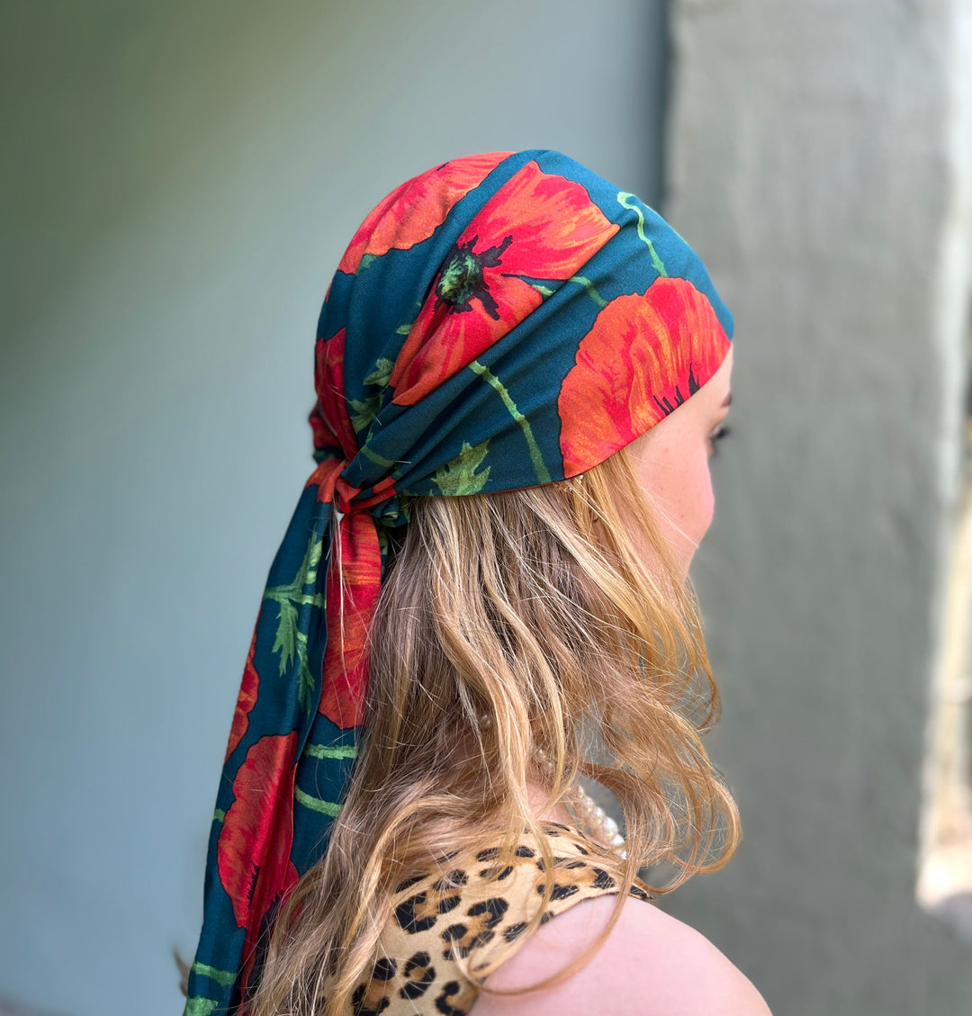 Dianas Vintage turban Turban av restestoff - Poppy green