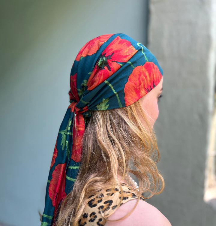 Dianas Vintage turban Turban av restestoff - Poppy green
