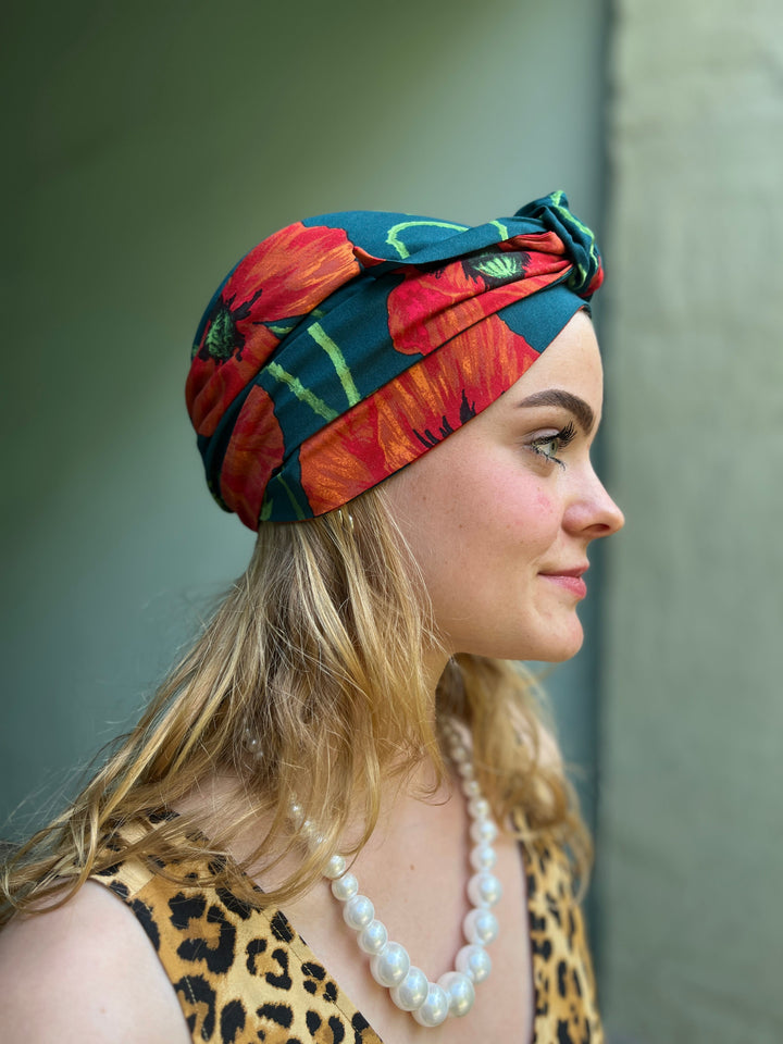 Dianas Vintage turban Turban av restestoff - Poppy green