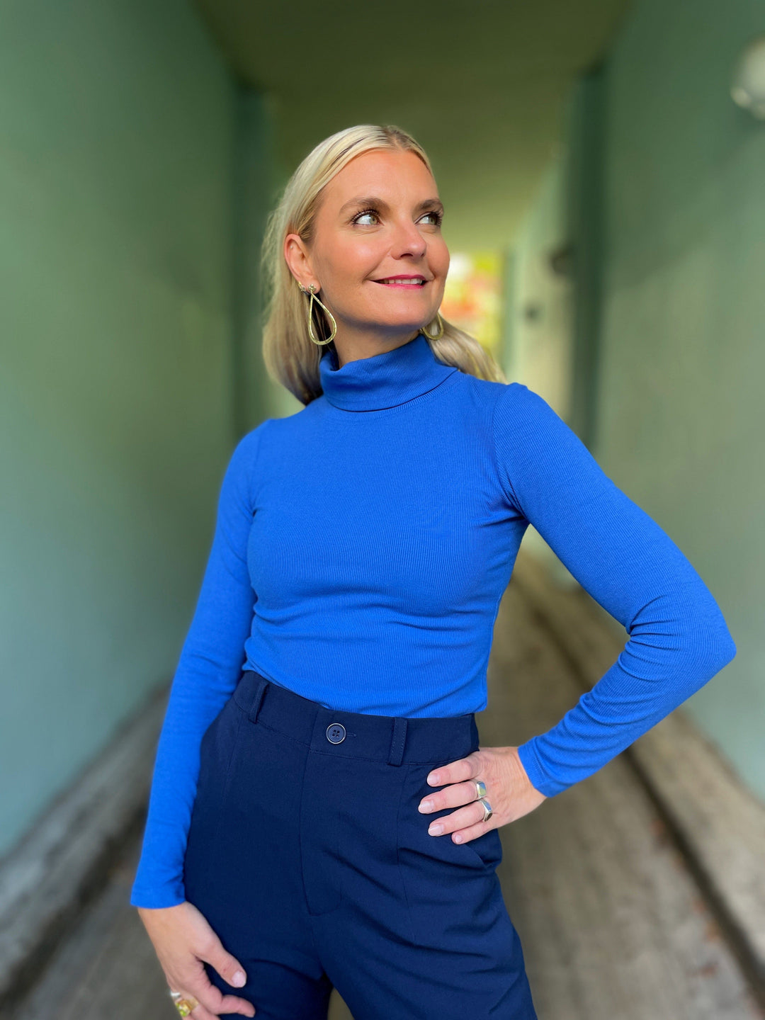 Dianas Vintage turtleneck Cozy topp - blå