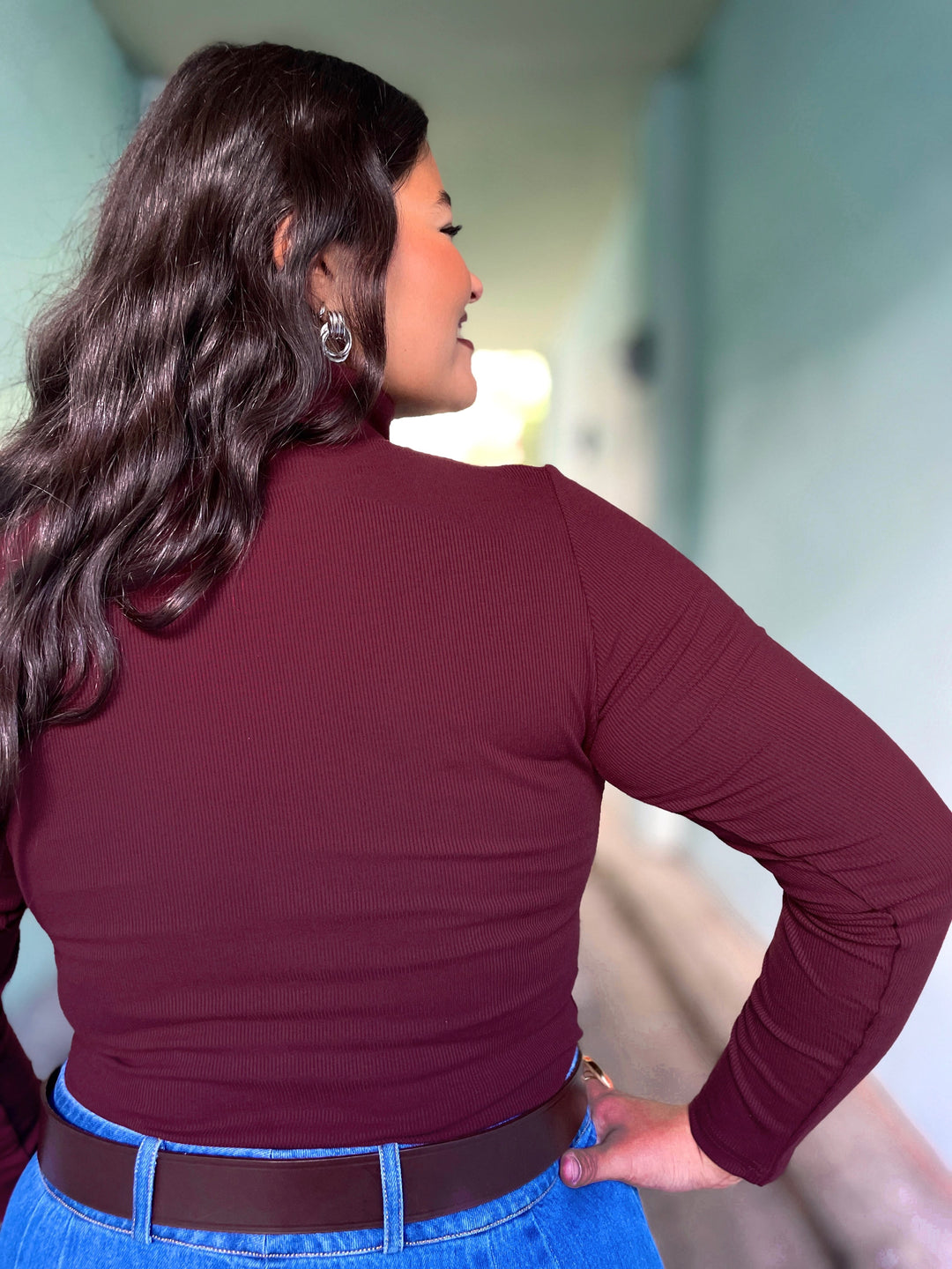 Dianas Vintage turtleneck Cozy topp - burgunder