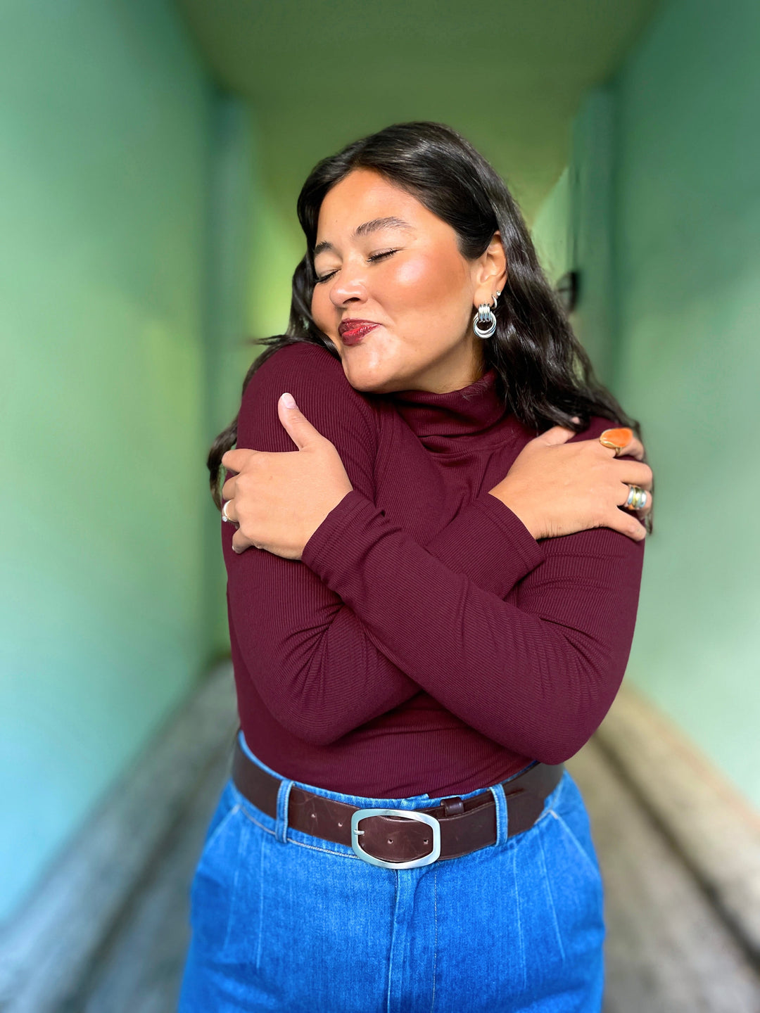 Dianas Vintage turtleneck Cozy topp - burgunder