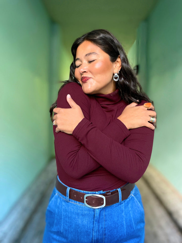 Dianas Vintage turtleneck Cozy topp - burgunder